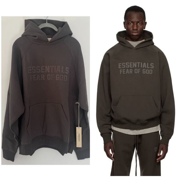 Fear of God Essentials Pull Over Hoodie in Off Black - Picture 1 of 8